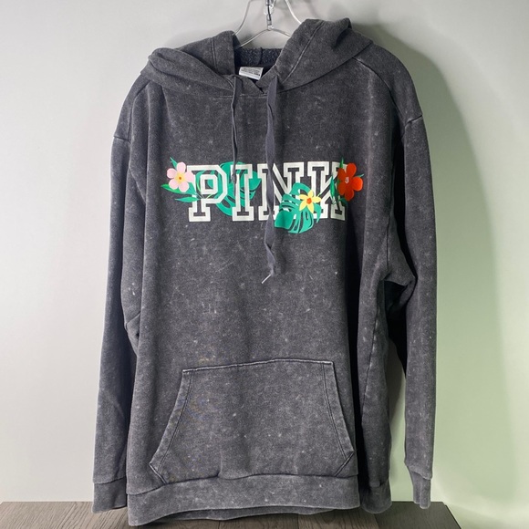 PINK Victoria's Secret Gray Hoodie with Floral Design Women’s Size XL - Picture 1 of 5